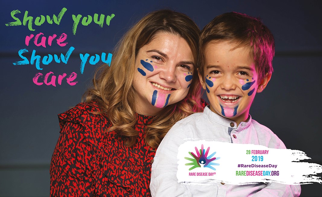The rare disease day 2019 poster. The text reads, 'Show your rare, show you care'.