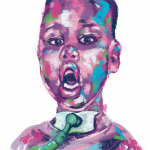 Portrait of Harvey in rare disease day colours