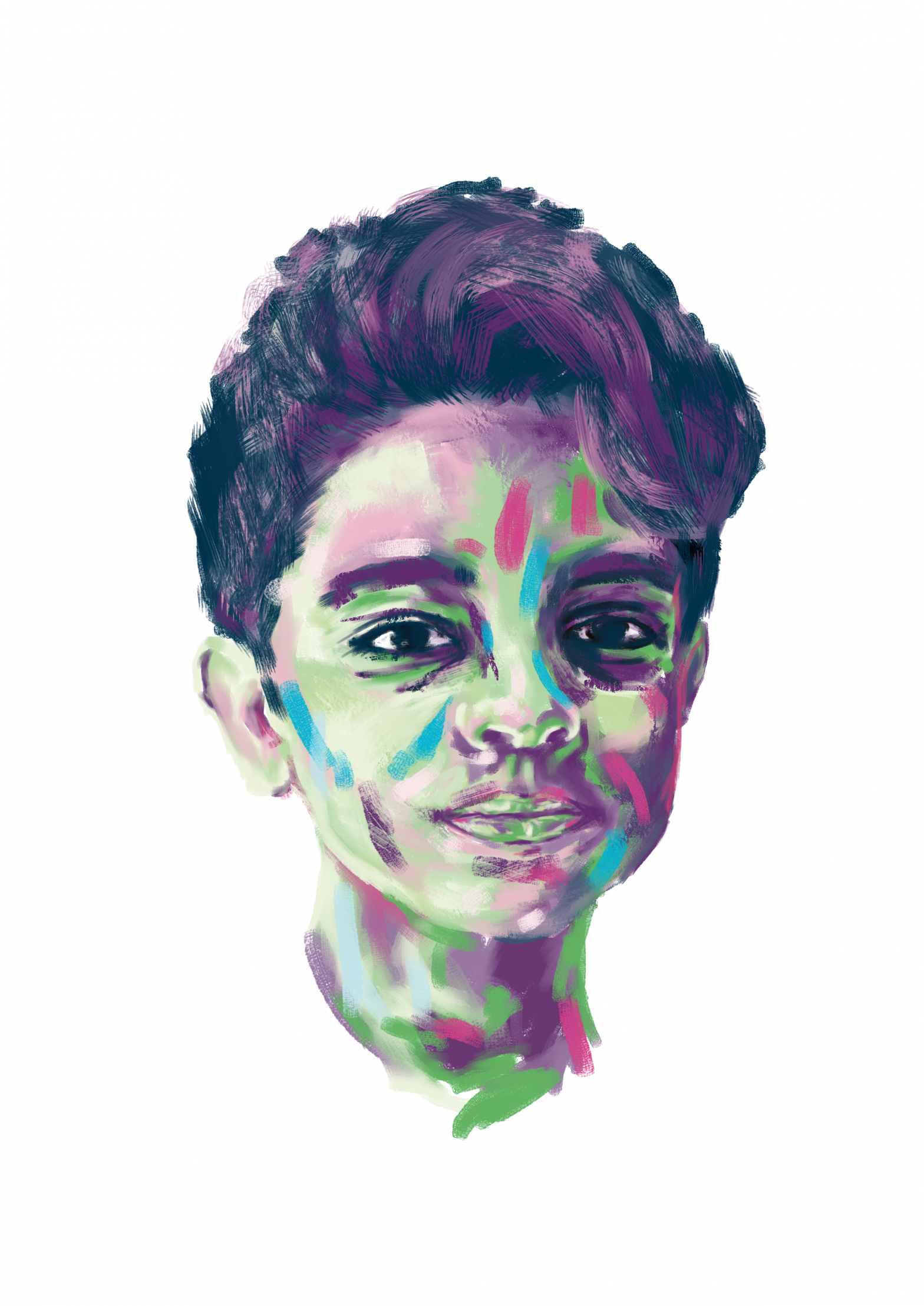 An image of Reza painted in rare disease day colours.