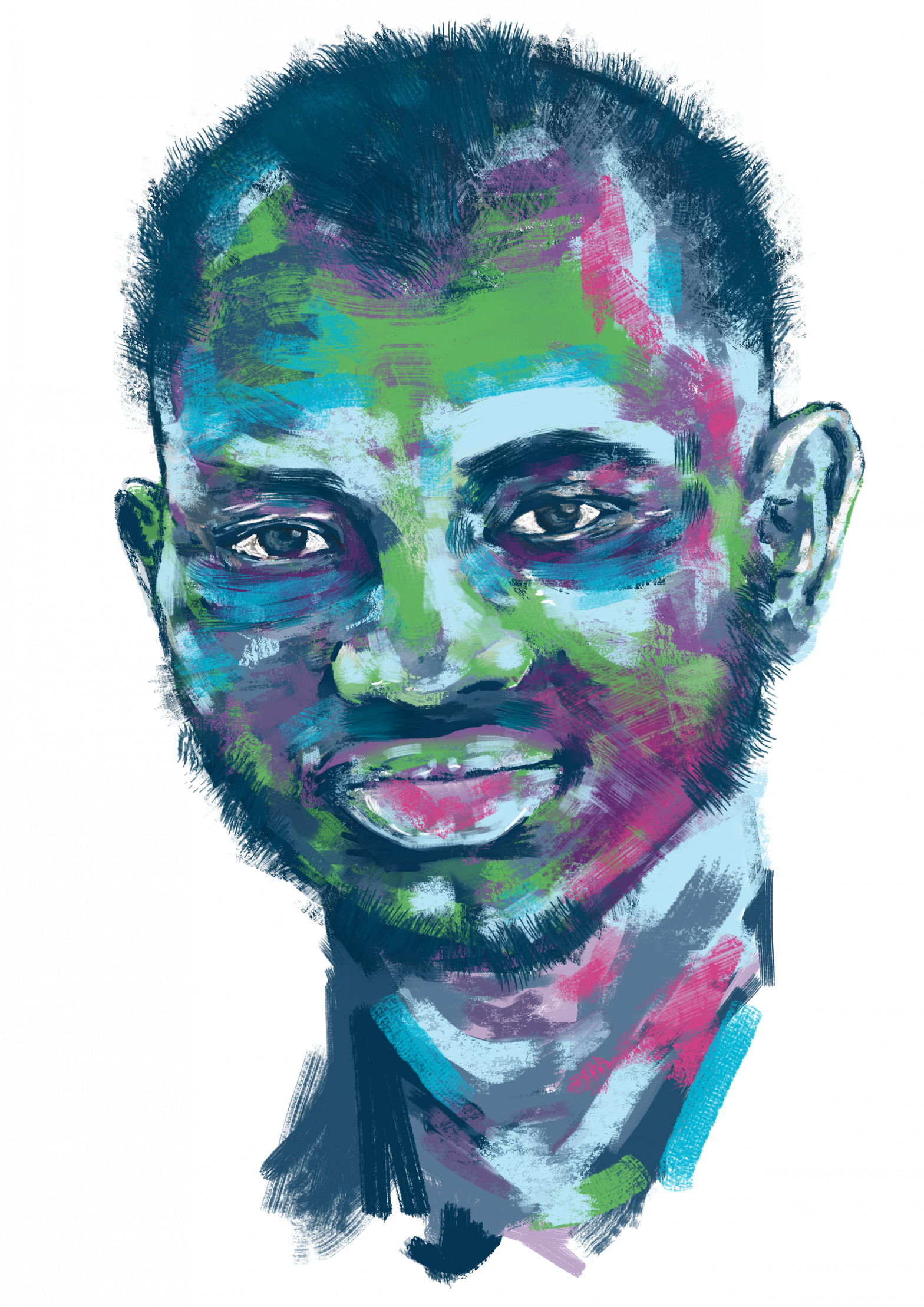 Portrait of Syafiq in rare disease day colours