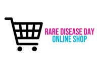 The image shows an icon of a shopping cart. The text reads, 'Rare Disease Day Online shop'.